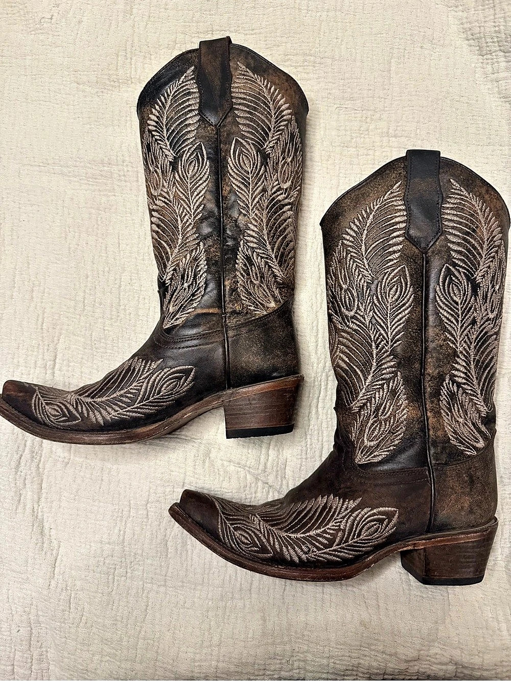 Circle G by Corral Feather Embroidered Leather Cowboy Boots 8.5 M